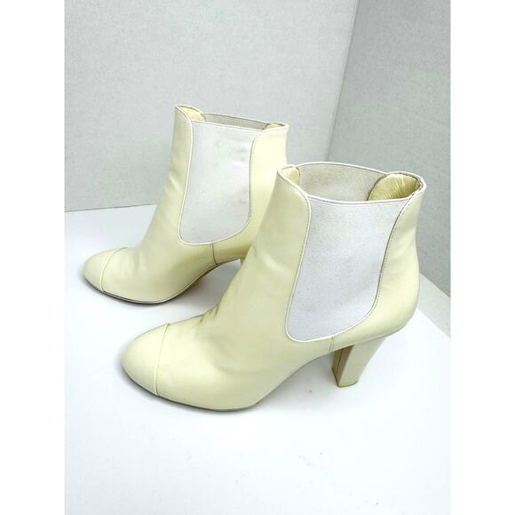 Chanel Ecru Patent Calfskin Cap Toe Ankle EU 38 Classic CC Logo Designer Booties - Picture 4 of 10